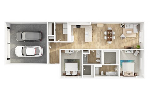 Floor plan for 2 beds, 2 baths, 1224 sqft